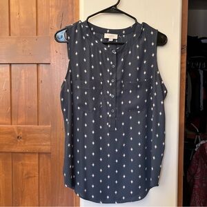 LOFT Blue Bib Collar Blouse with Mandarin Collar